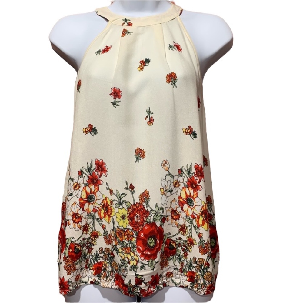 Blu Pepper Ivory Sleeveless Top With Red & Yellow Floral Size Small